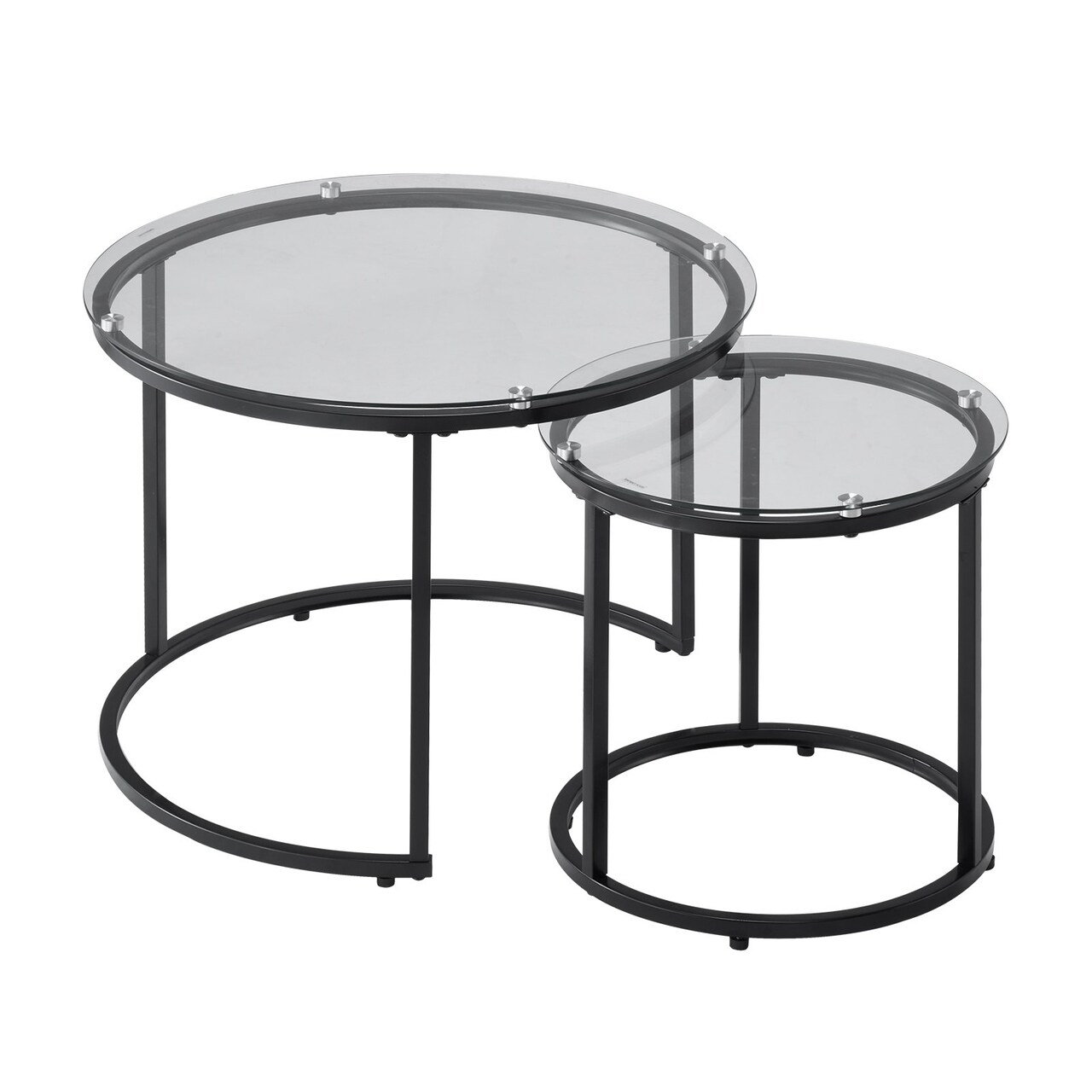 Tempered Glass and MDF Round Nesting Coffee Table Set with Carbon Steel Frame